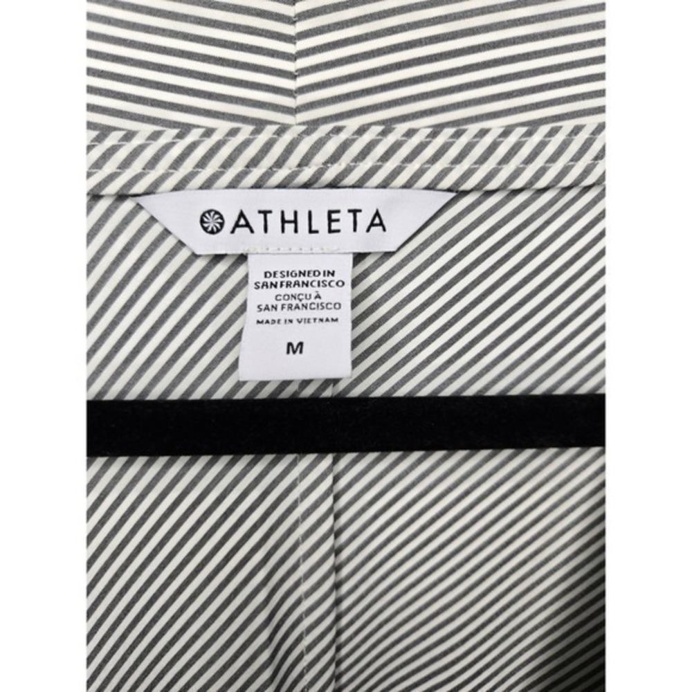Athleta Newport Wrap Dress Gray White Stripe Midi Career Travel Medium - Picture 7 of 9